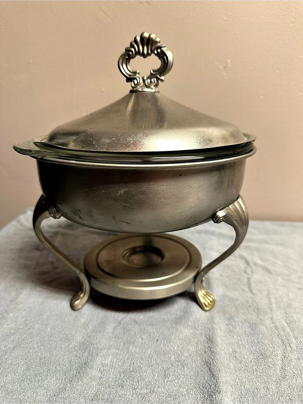 Silver Covered Serving Dish with Stand
